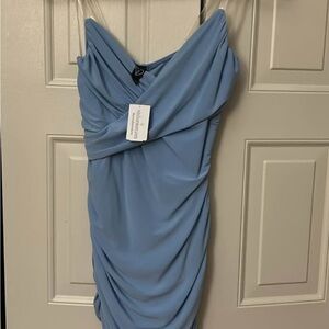 Elegant Blue Draped Dress